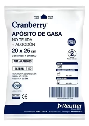 APÓSITO GASA ESTÉRIL NO TEJIDO 20X25CM CRANBERRY X10 UNID