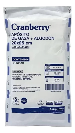 APÓSITO DE GASA + ALGODÓN 20X25CM 10 UNIDADES CRANBERRY