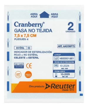 GASA ESTÉRIL NO TEJIDA TAMAÑO 7,5X7,5CM 1 CAJA DE 50 SOBRES CRANBERRY