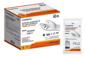 GUANTE QUIRÚRGICO ESTÉRIL CRANBERRY CAJA 50 PARES COLOR BLANCO