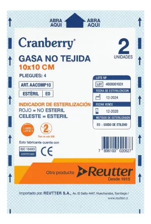 GASA ESTÉRIL NO TEJIDA 10X10 CM 50 UNIDADES CRANBERRY