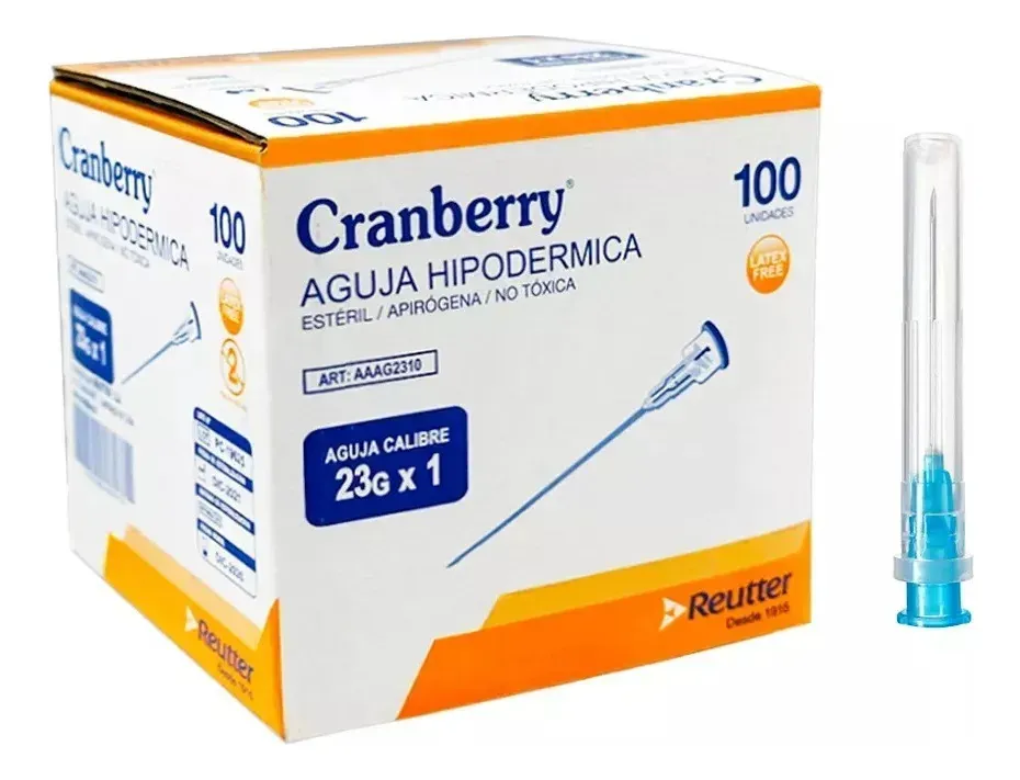 AGUJA HIPODERMICA 23G X 1 - CAJA 100 UNDS CRANBERRY - Imagen 2