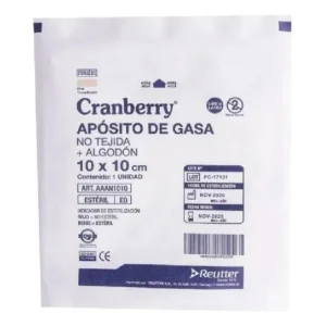 APÓSITO DE GASA NO TEJIDA 10X10CM (ALGODÓN) – ESTÉRIL – PACK 10 UNIDADES CRANBERRY