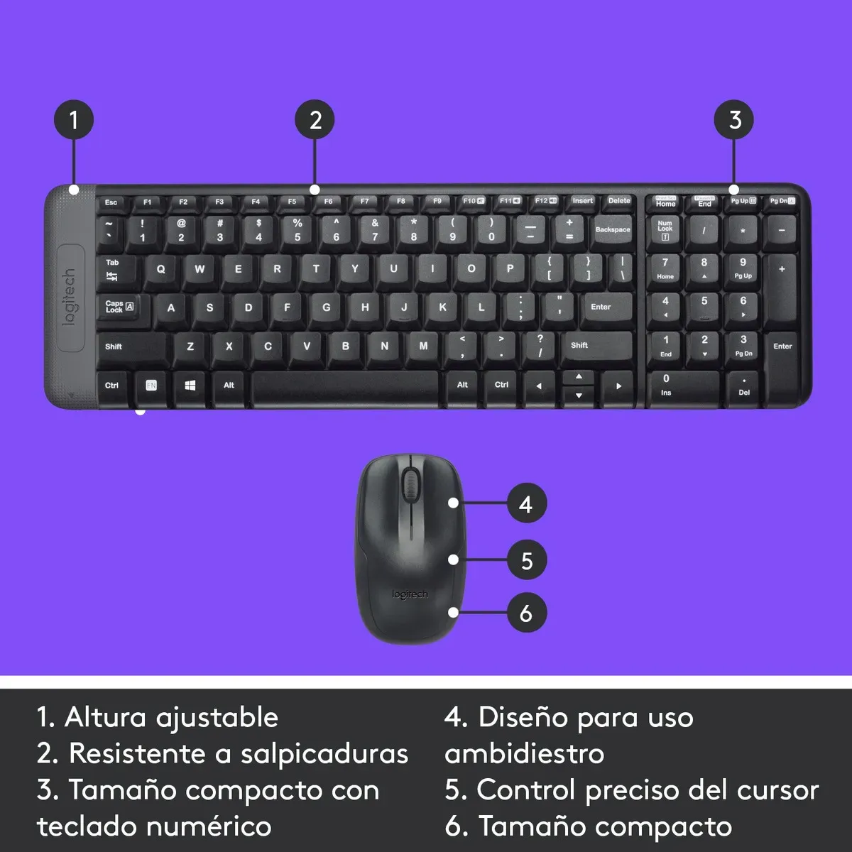 KIT TECLADO Y MOUSE LOGITECH MK220 INALÁMBRICO NEGRO - Imagen 3