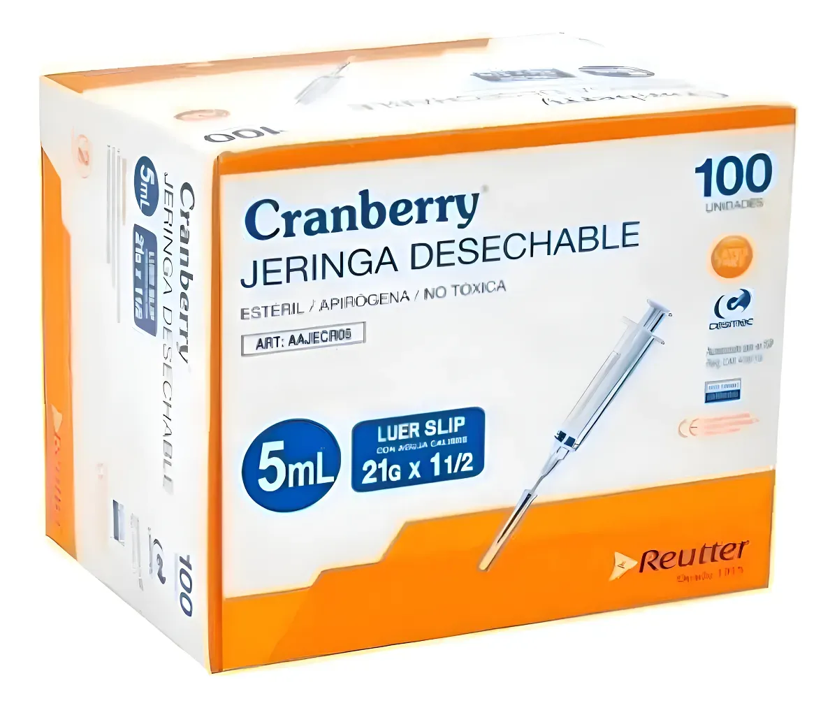 JERINGA DESECHABLE LUER SLIP 5CC 21G X 1 1/2 CAJA 100 UNIDADES - Imagen 2