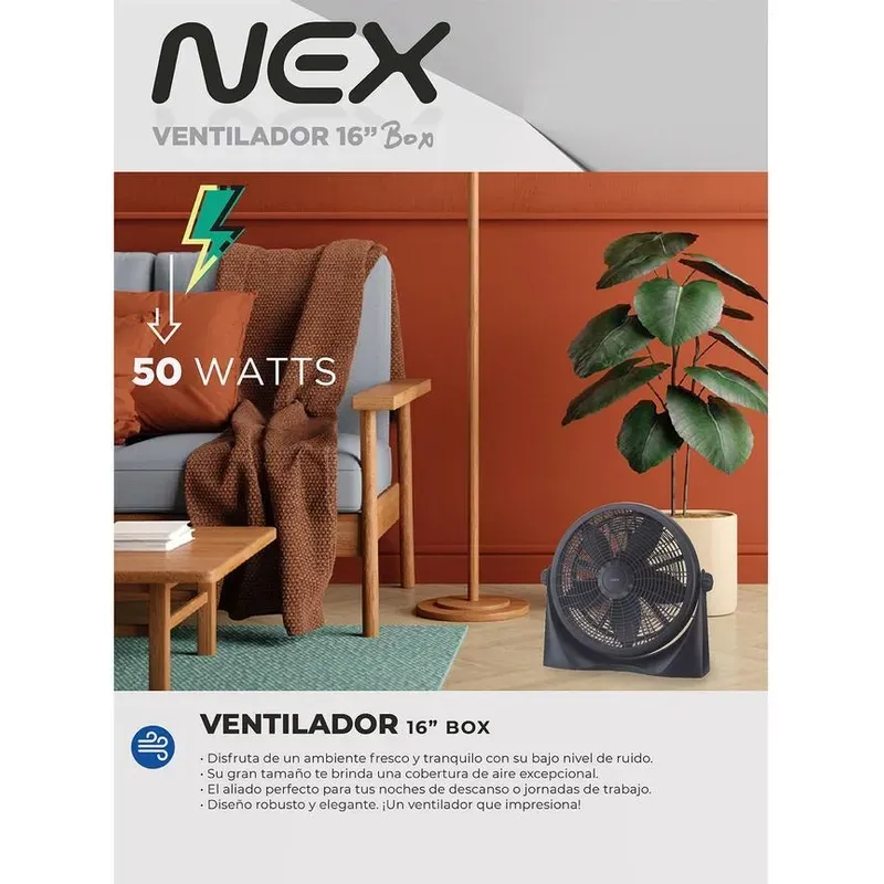 VENTILADOR NEX BOX 40.6CM OSCILANTE 5 ASPAS NEGRO 40.64 CM 50HZ / 60HZ PLÁSTICO - Imagen 5