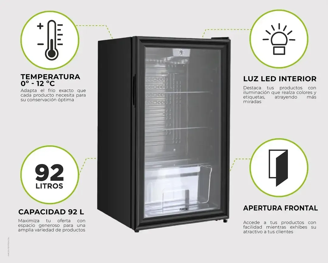 VISICOOLER FRIGOBAR NEX 92 LITROS VIDRIO TEMPLADO 2 CAPAS - Imagen 7