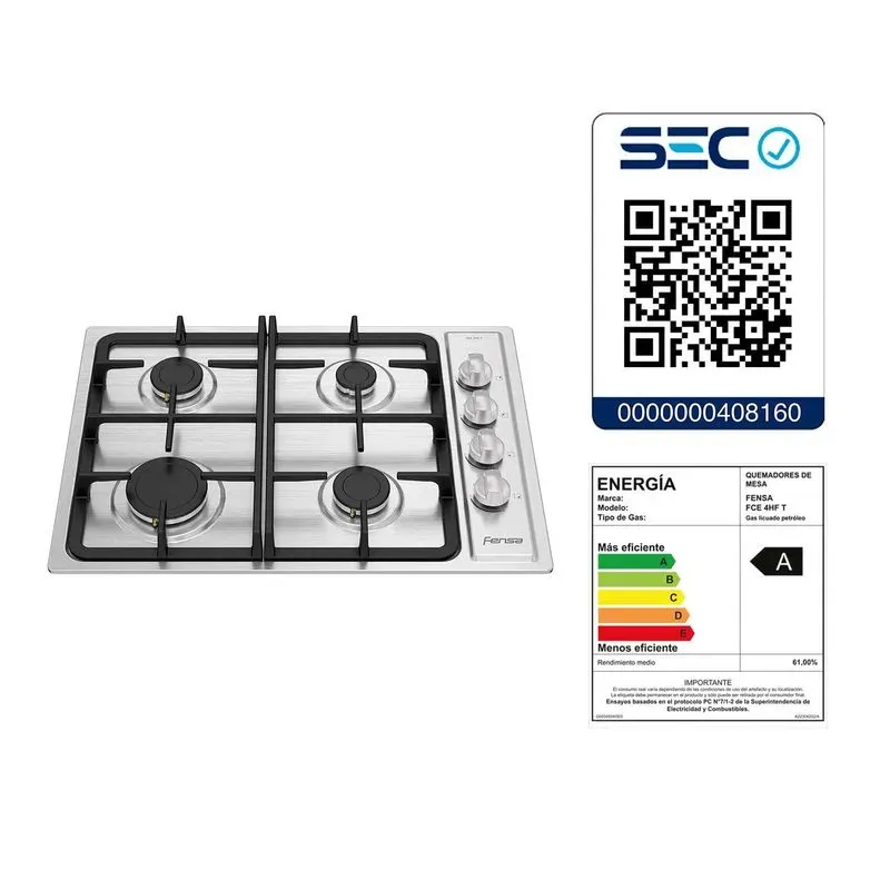 ENCIMERA A GAS 4 PLATOS FENSA ENCENDIDO ELÉCTRICO Y PARRILLA HIERRO FUNDIDO FCE 4HF T INOX - Imagen 6