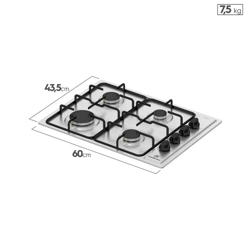 ENCIMERA A GAS 4 PLATOS MADEMSA ENCENDIDO ELÉCTRICO Y PARRILLA ESMALTADA MCE 435E T INOX - Imagen 2
