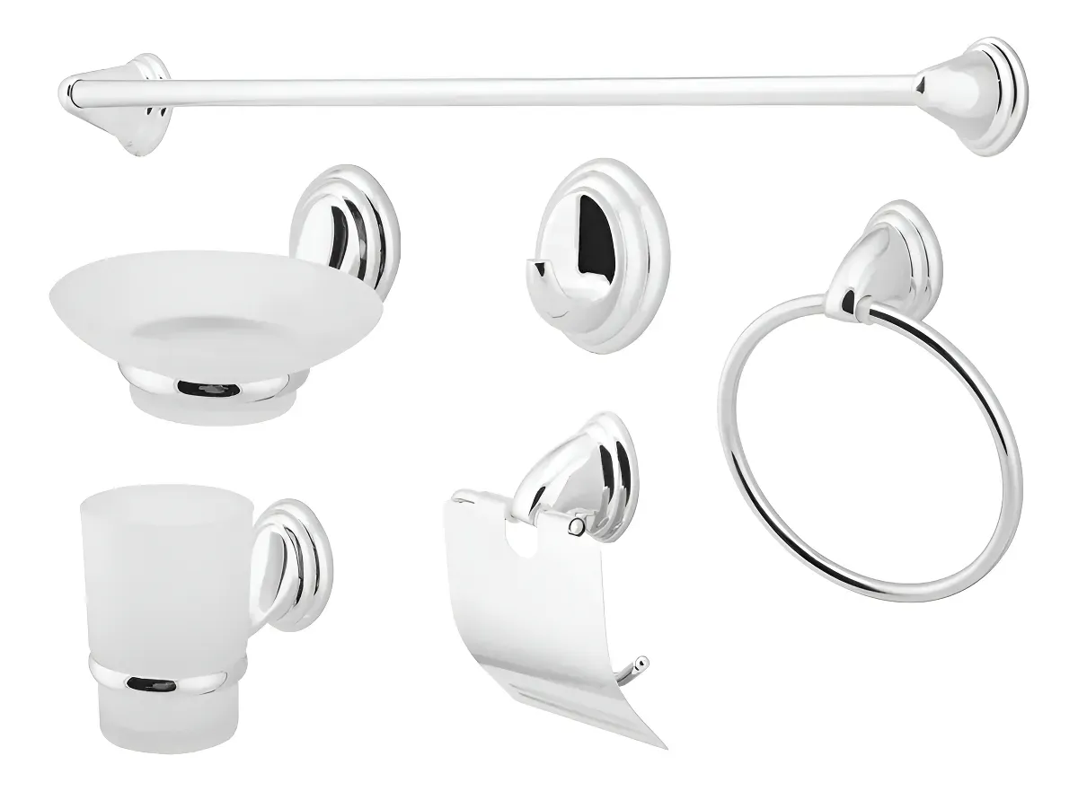 SET ACCESORIOS BAÑO 6 PIEZAS COLOMBA PLATEADO PLATEADO TAUMM - Imagen 2