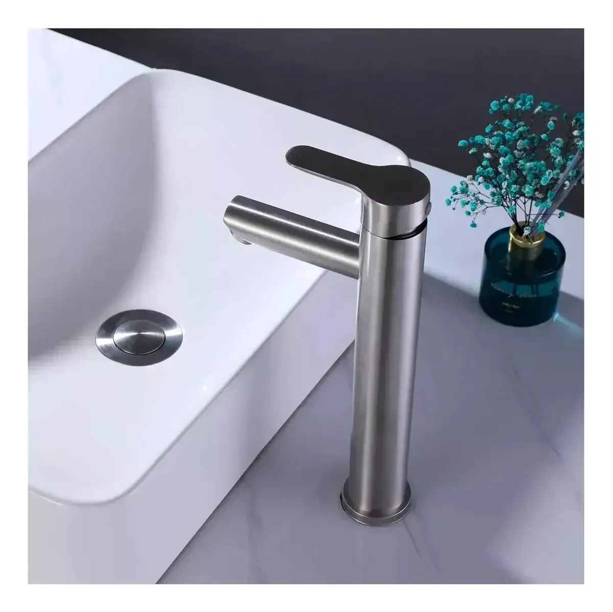 MONOMANDO LAVAMANOS ALTO MODERNO INOXIDABLE TAUMM 31CM - Imagen 3