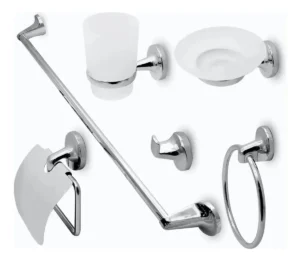 SET ACCESORIOS BAÑO 6 PIEZAS COLOMBA PLATEADO PLATEADO TAUMM