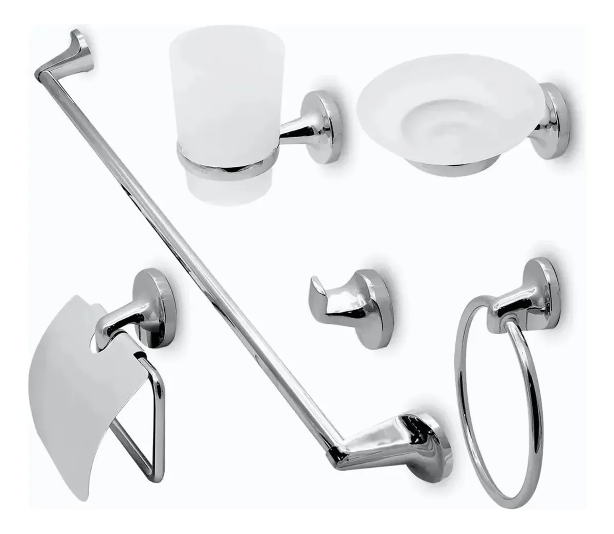 SET ACCESORIOS BAÑO 6 PIEZAS COLOMBA PLATEADO PLATEADO TAUMM