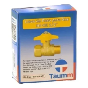 LLAVE PASO PARA GAS HI-HE 1/2 CERTIFICADA TAUMM