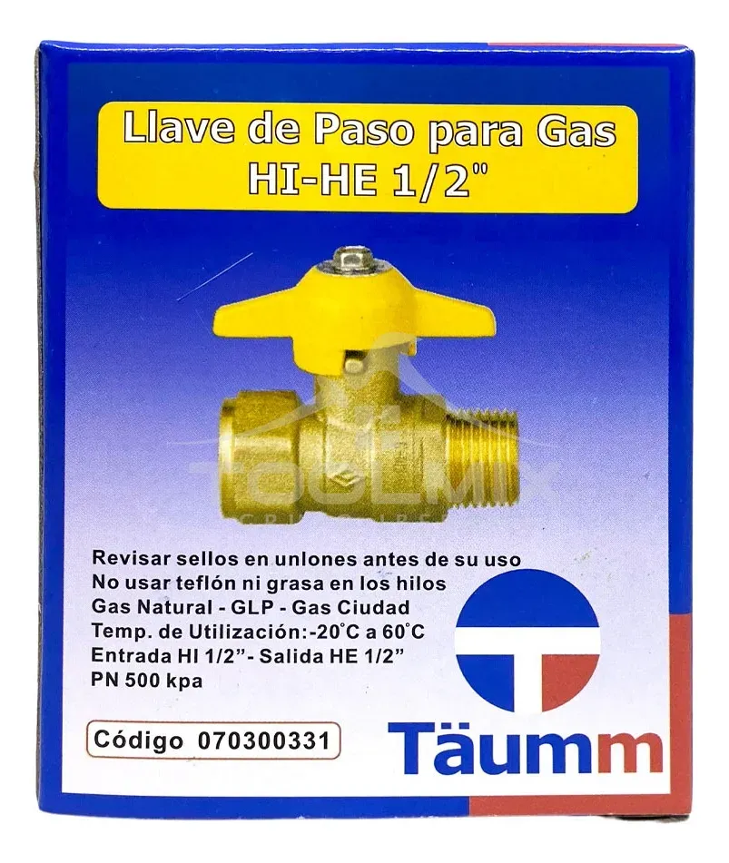 LLAVE PASO PARA GAS HI-HE 1/2 CERTIFICADA TAUMM - Imagen 4