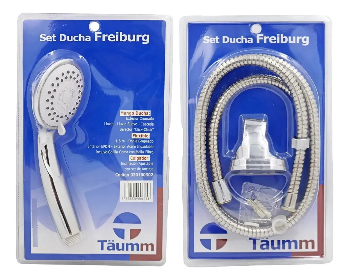 SET DE DUCHA CON FLEXIBLE FREIBURG PLATEADO CROMADO