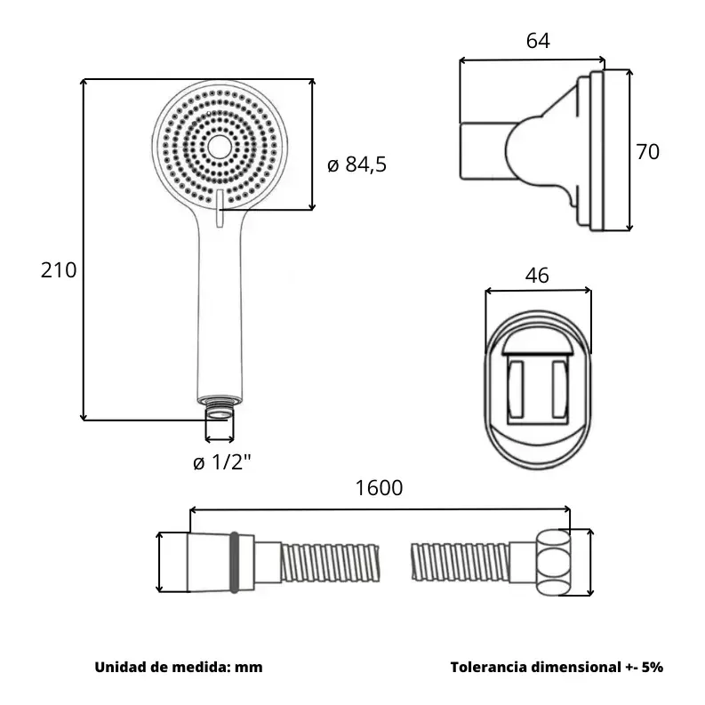 SET DE DUCHA CON FLEXIBLE FREIBURG PLATEADO CROMADO - Imagen 4