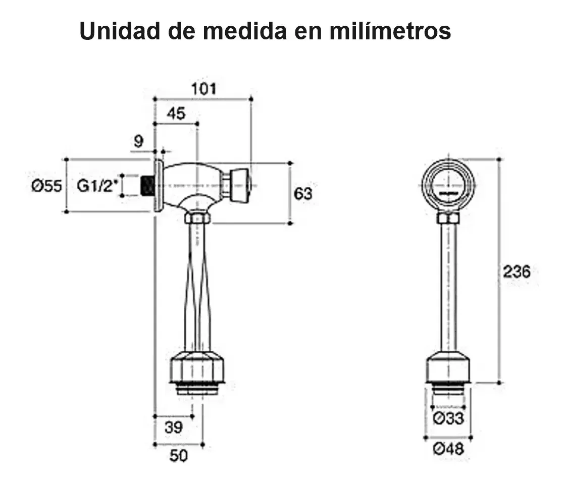 LLAVE TEMPORIZADA URINARIO DESCARGA REGULABLE BOTÓN TAUMM - Imagen 3