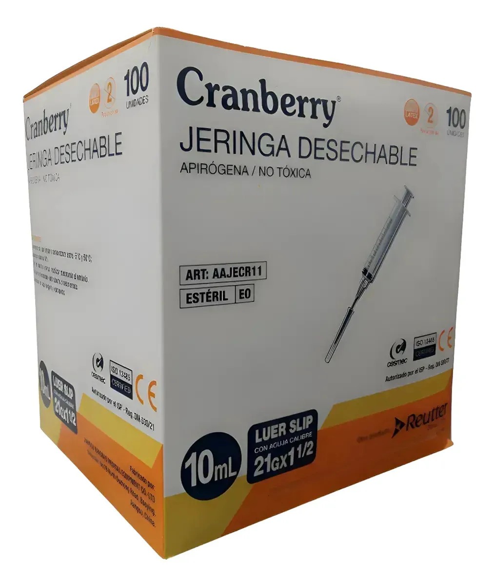 JERINGA CRANBERRY LUER SLIP DE 10 ML CON AGUJA, PACK DE 100 - Imagen 10