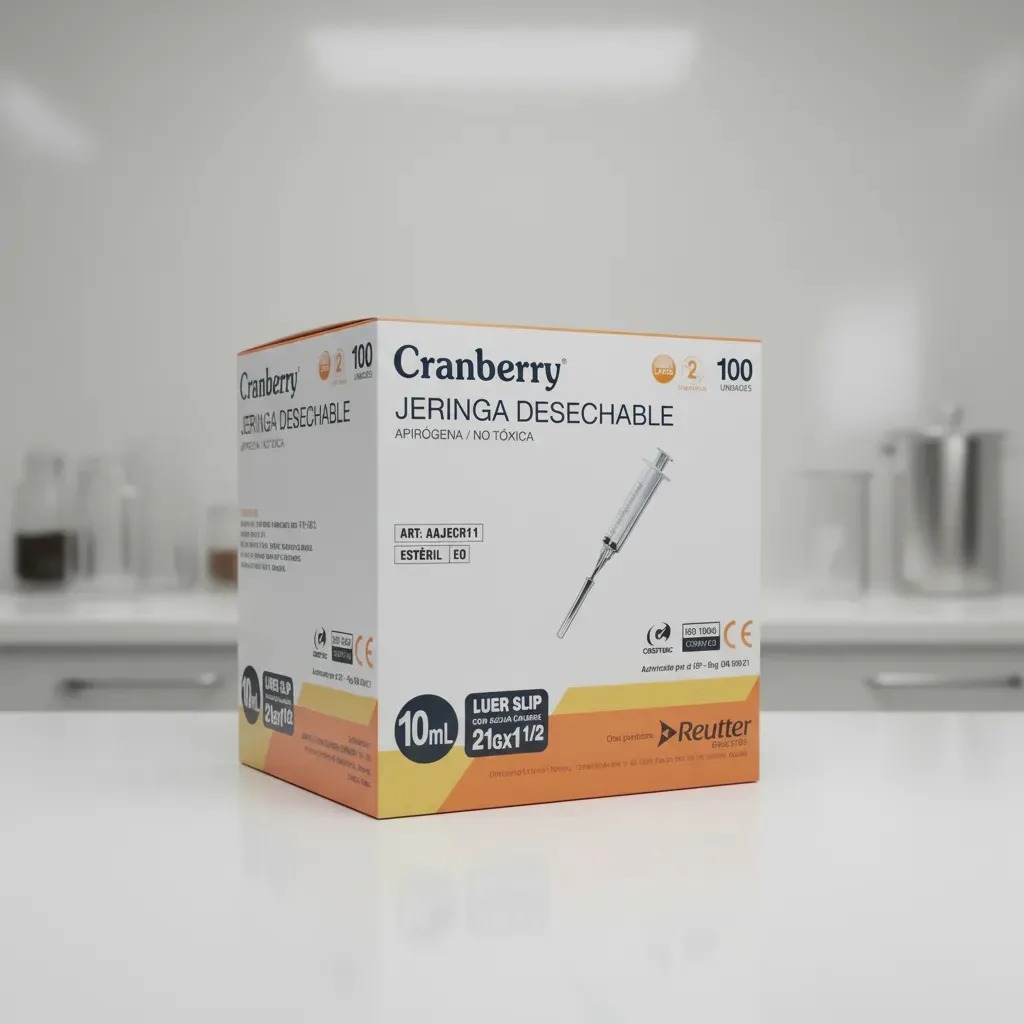 JERINGA CRANBERRY LUER SLIP DE 10 ML CON AGUJA, PACK DE 100 - Imagen 2